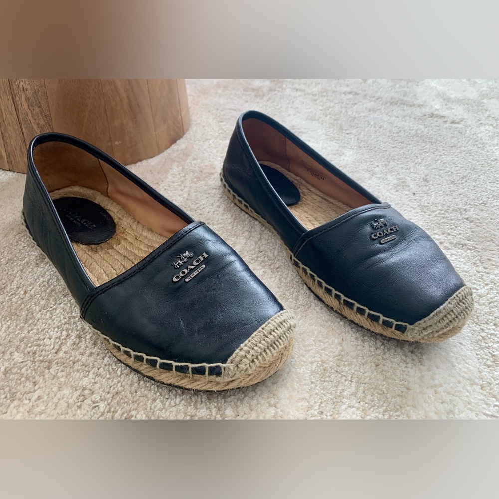 Coach Black and Tan Leather Espadrilles